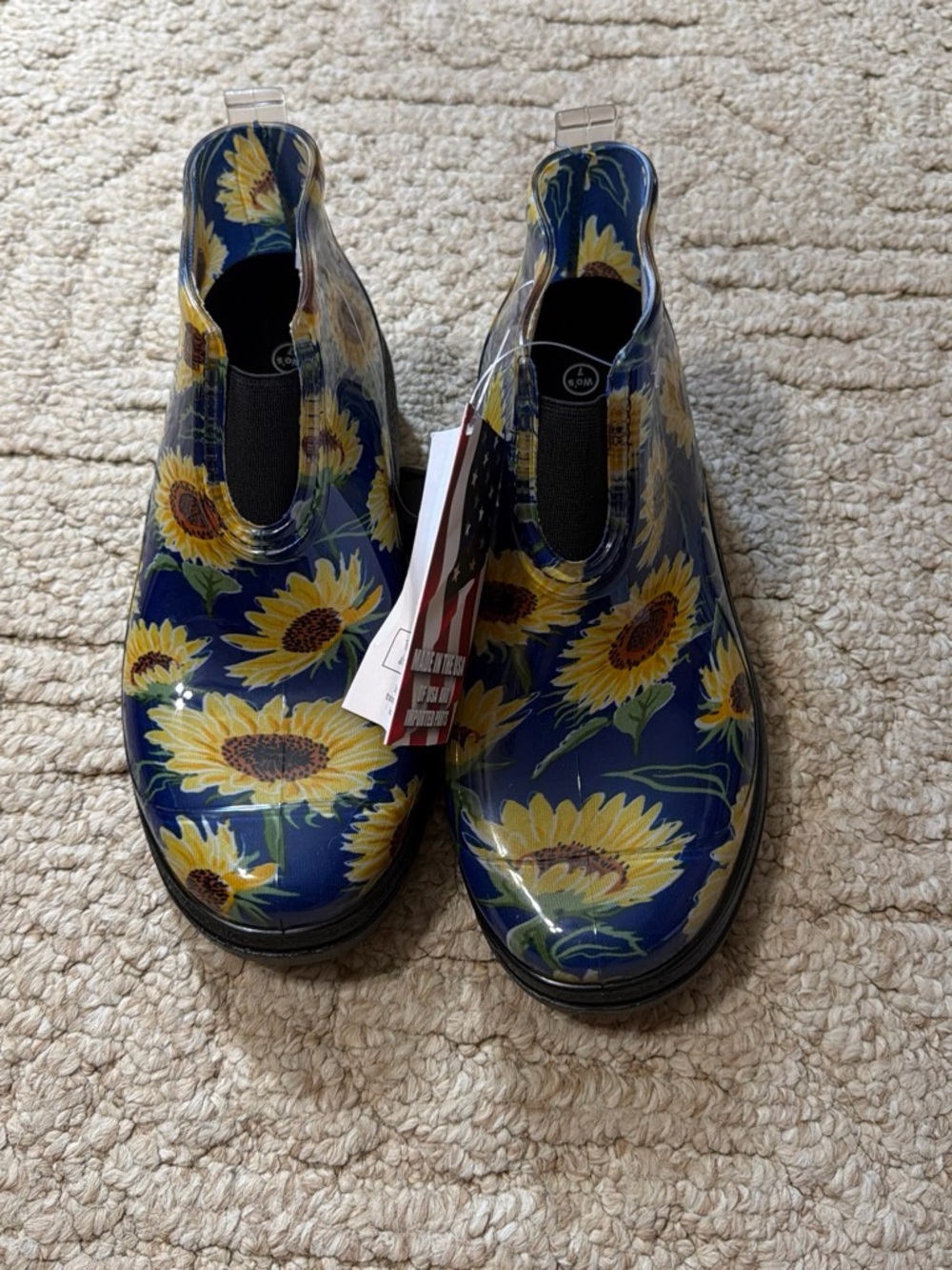 Sloggers Navy Rain Chelsea Boots with Yellow Sunflower Print